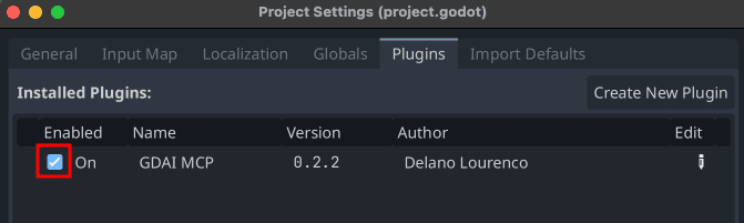 Enable GDAI MCP plugin