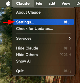 Open Settings in Claude Desktop
