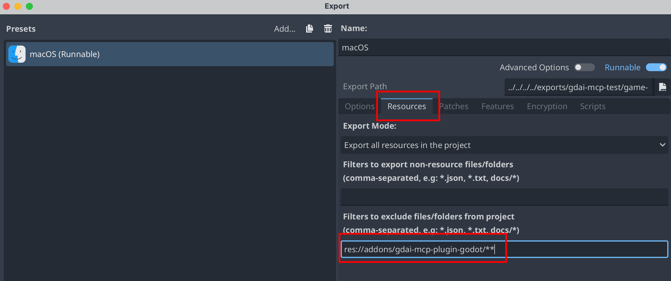 Exclude plugin in export preset