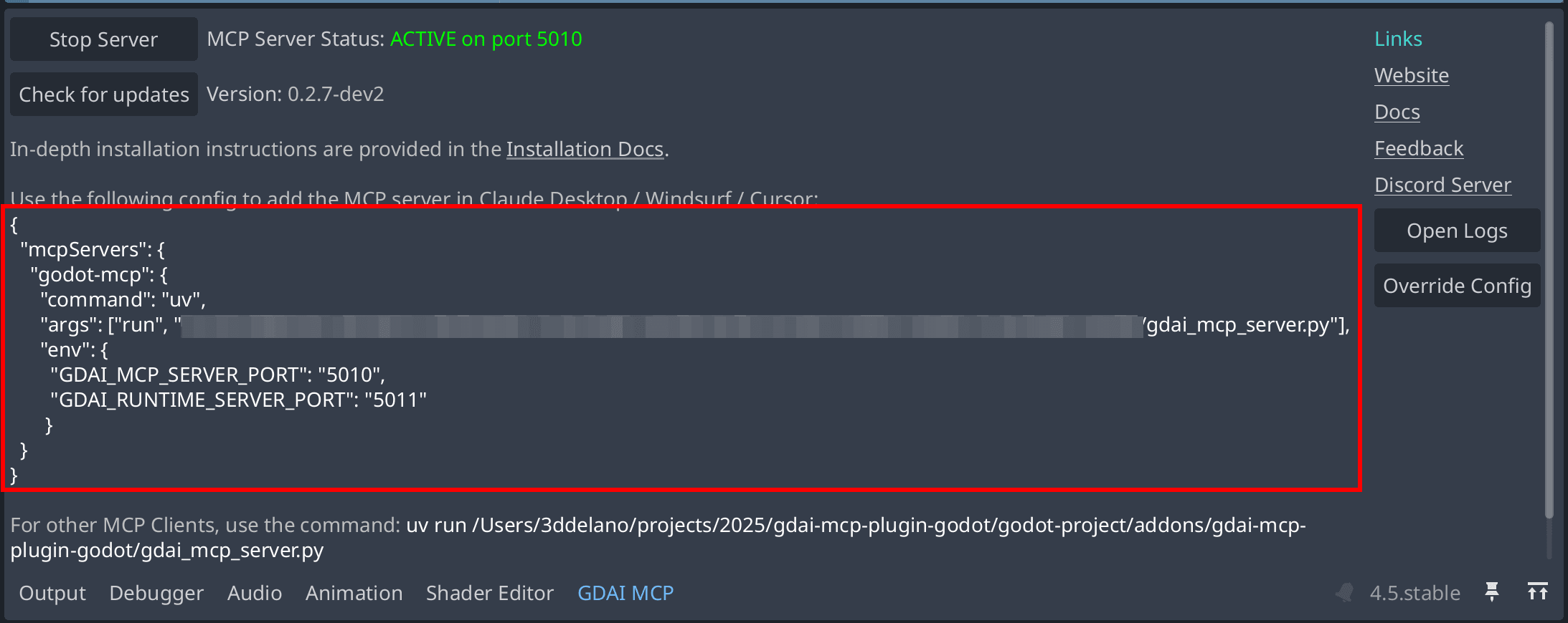 Updated MCP server config
